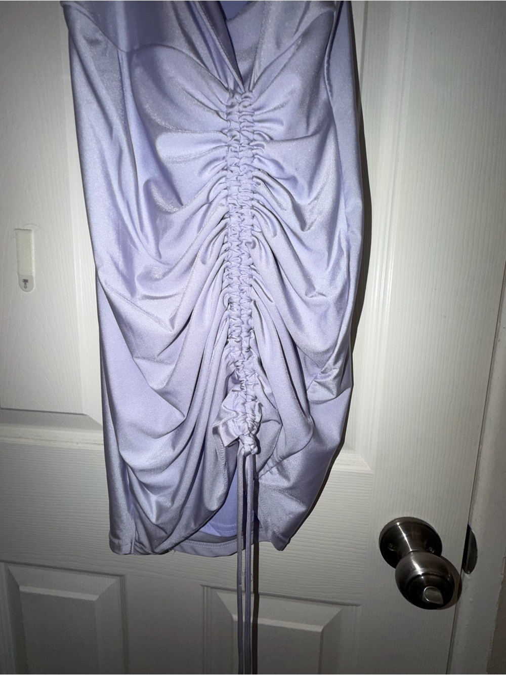 Lavender Ruched Spaghetti Strap Mini Dress - Picture 2 of 4